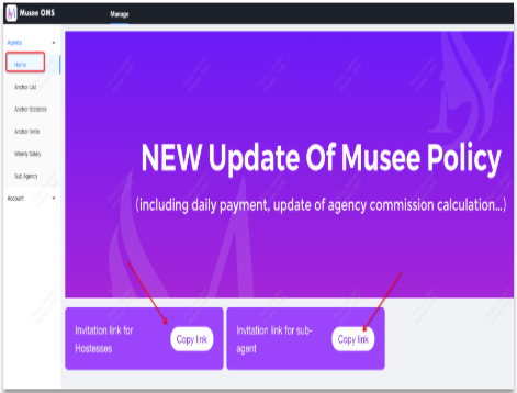 Hollah agency dashboard — invite link